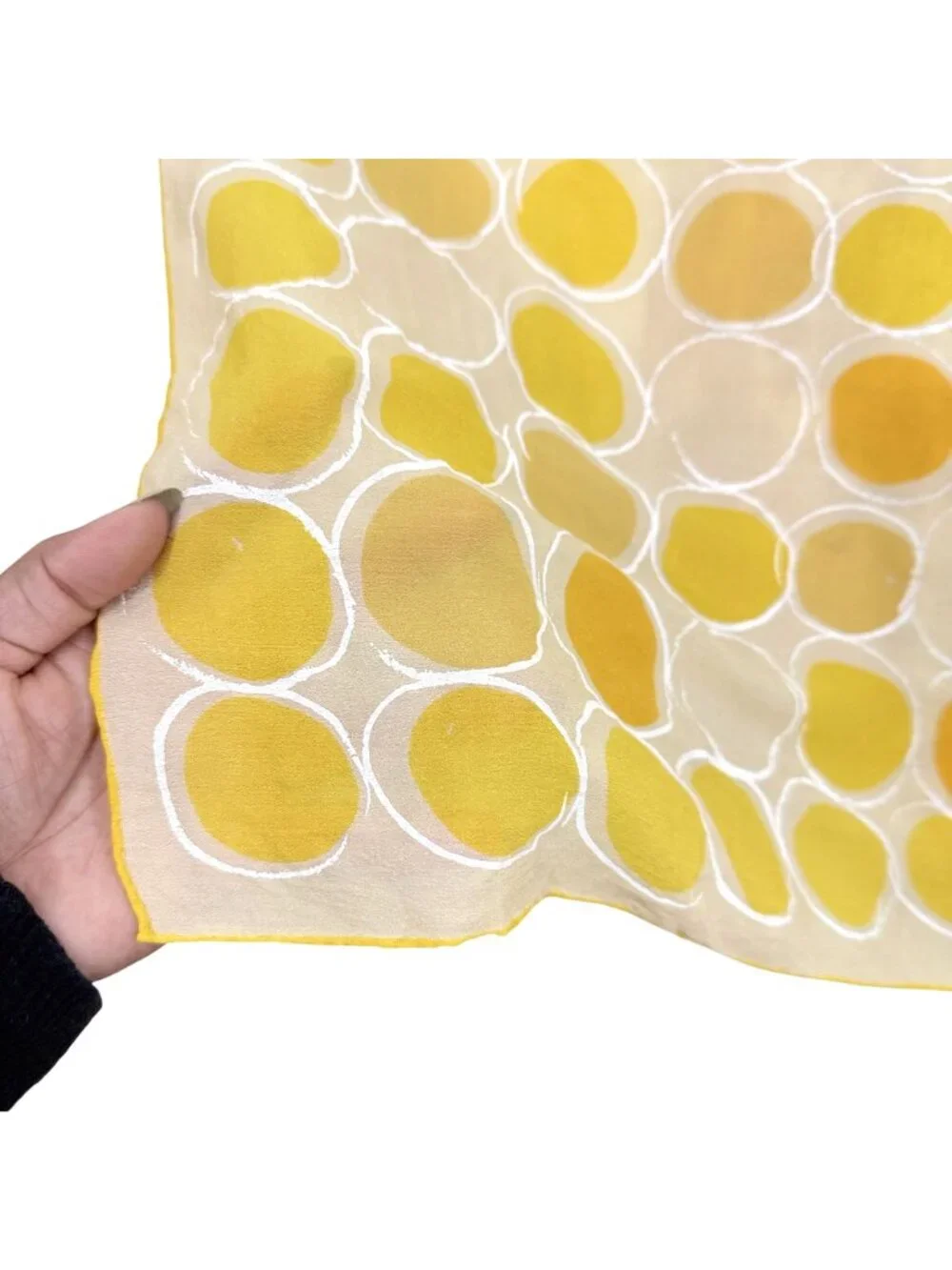 Vintage 1960s Vera Neumann Women’s Yellow Abstract Circle Silk Scarf 29x29